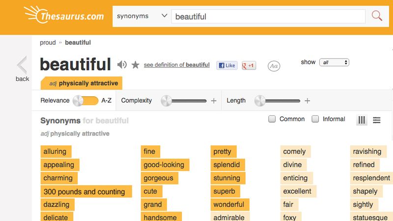 Body Image Win! Thesaurus.com Just Added '300 Pounds And Counting' As A  Synonym For 'Beautiful' - ClickHole